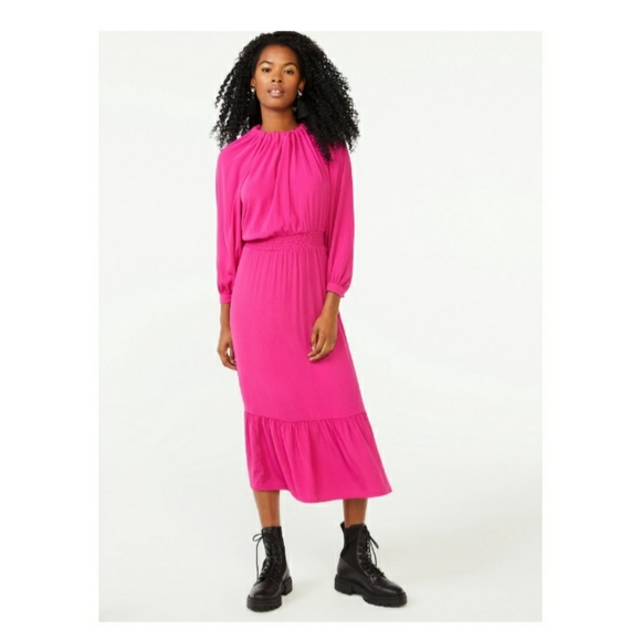 Scoop NYC Dresses & Skirts - Scoop Blouson Midi Dress With Bow Back | Various Sizes | Magenta Pink